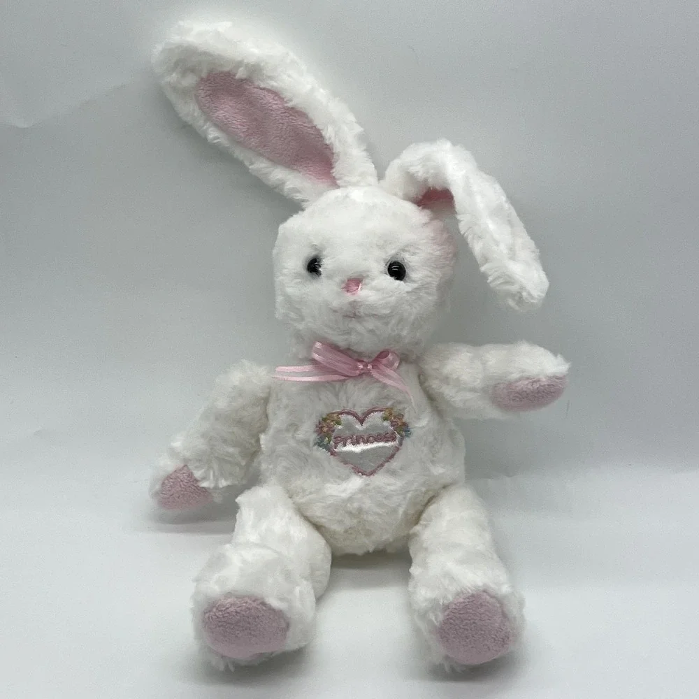 Vintage Carter's White Bunny Plush Rattle Pink Bow Embroidered Heart‎ Princess